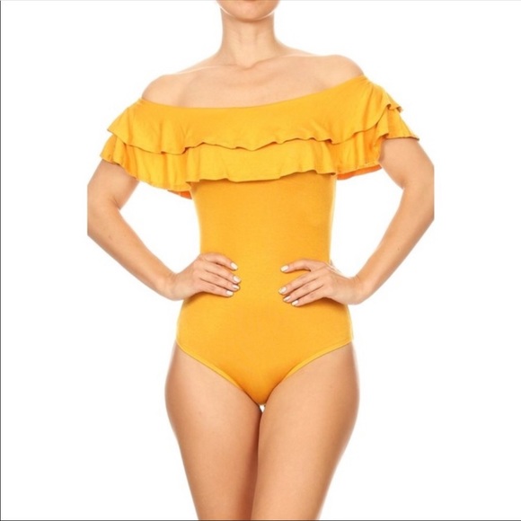 🆕🔆Golden Yellow Off Shoulder Ruffle Bodysuit!🔆 - Picture 6 of 8